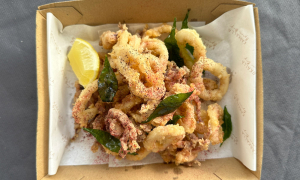 Salt & Pepperberry Squid with Finger Lime Mayonnaise